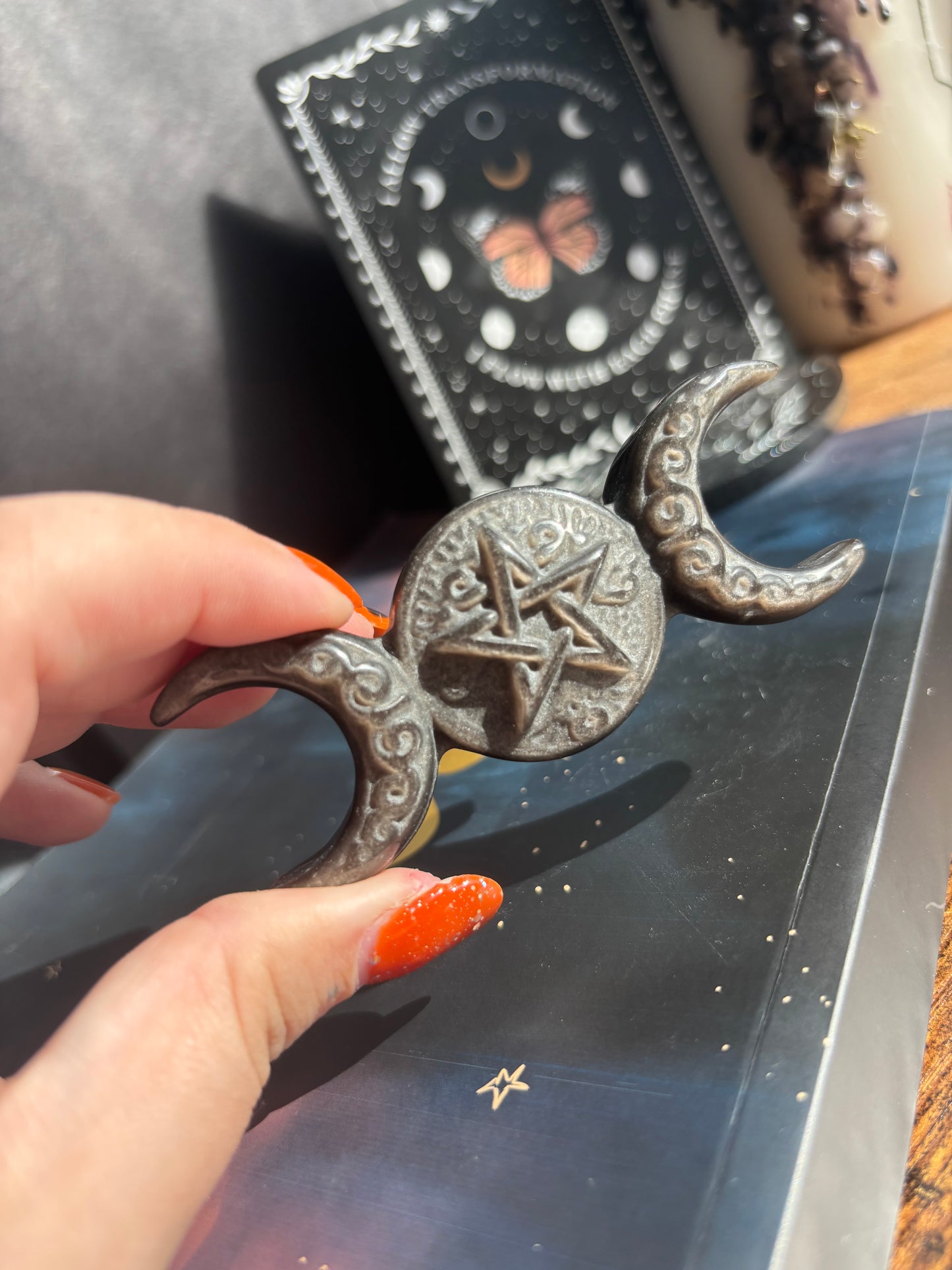 Silver Sheen Obsidian Triple Moon