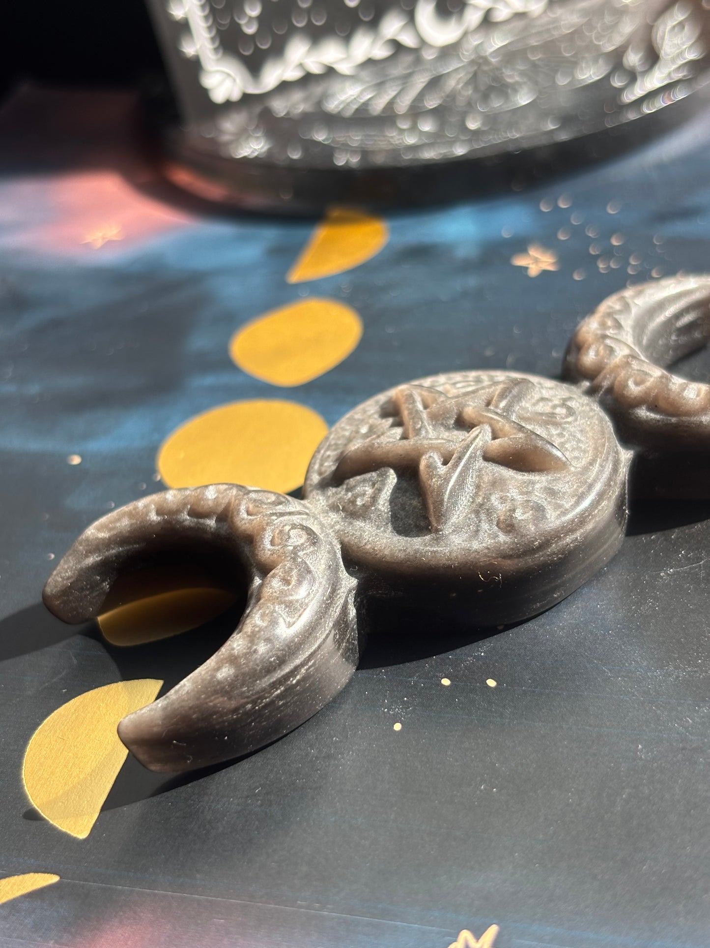 Silver Sheen Obsidian Triple Moon