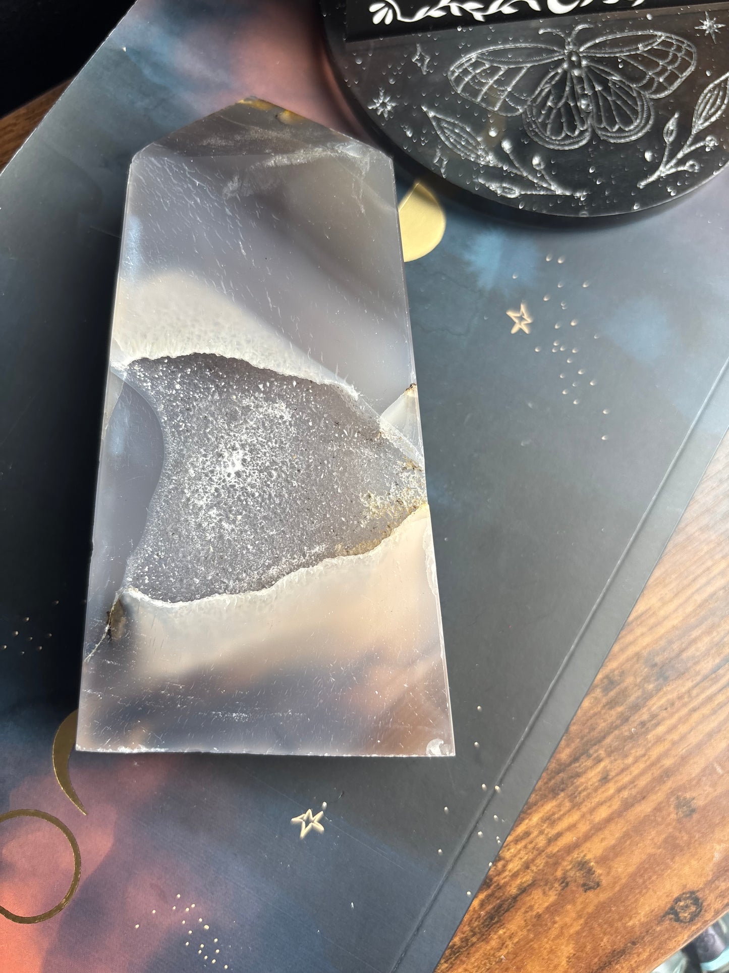 Grey Agate Druzy Tower
