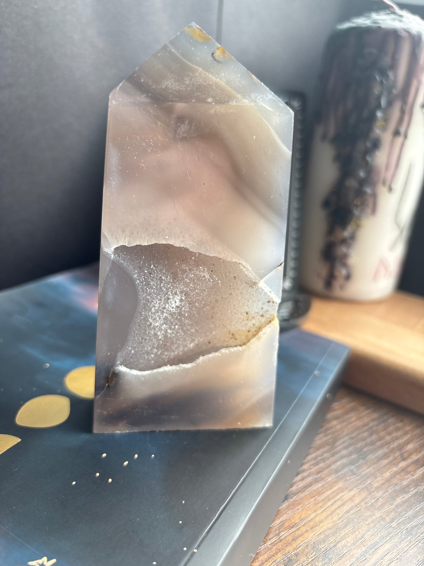 Grey Agate Druzy Tower