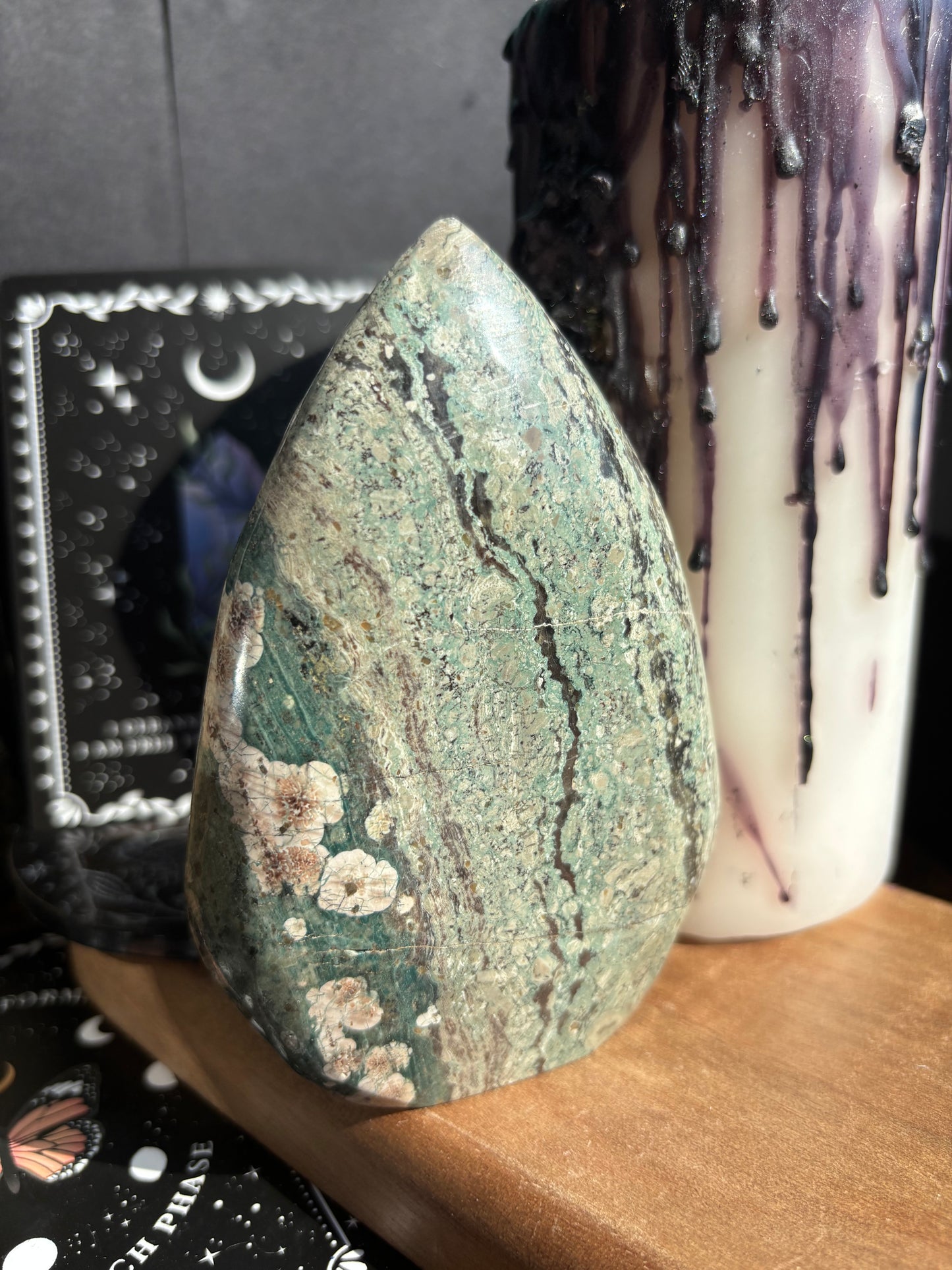 Green Cherry Blossom Jasper Tear Drop