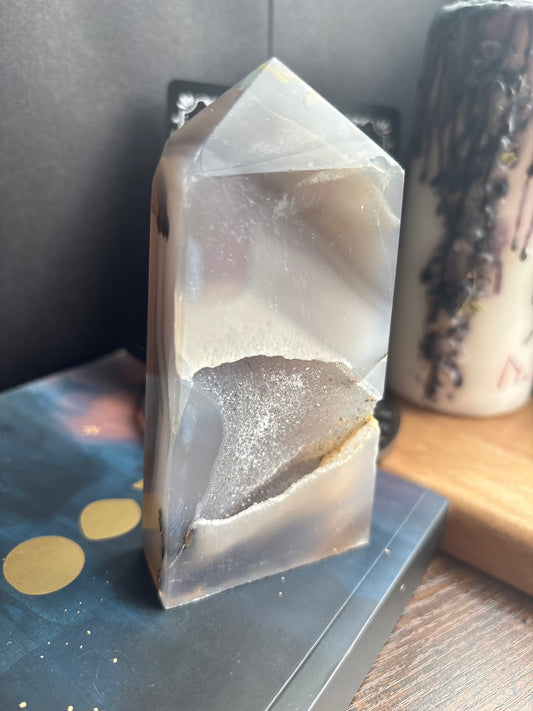 Grey Agate Druzy Tower
