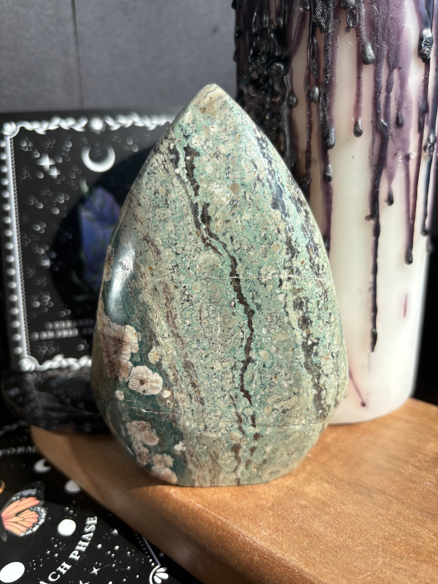 Green Cherry Blossom Jasper Tear Drop
