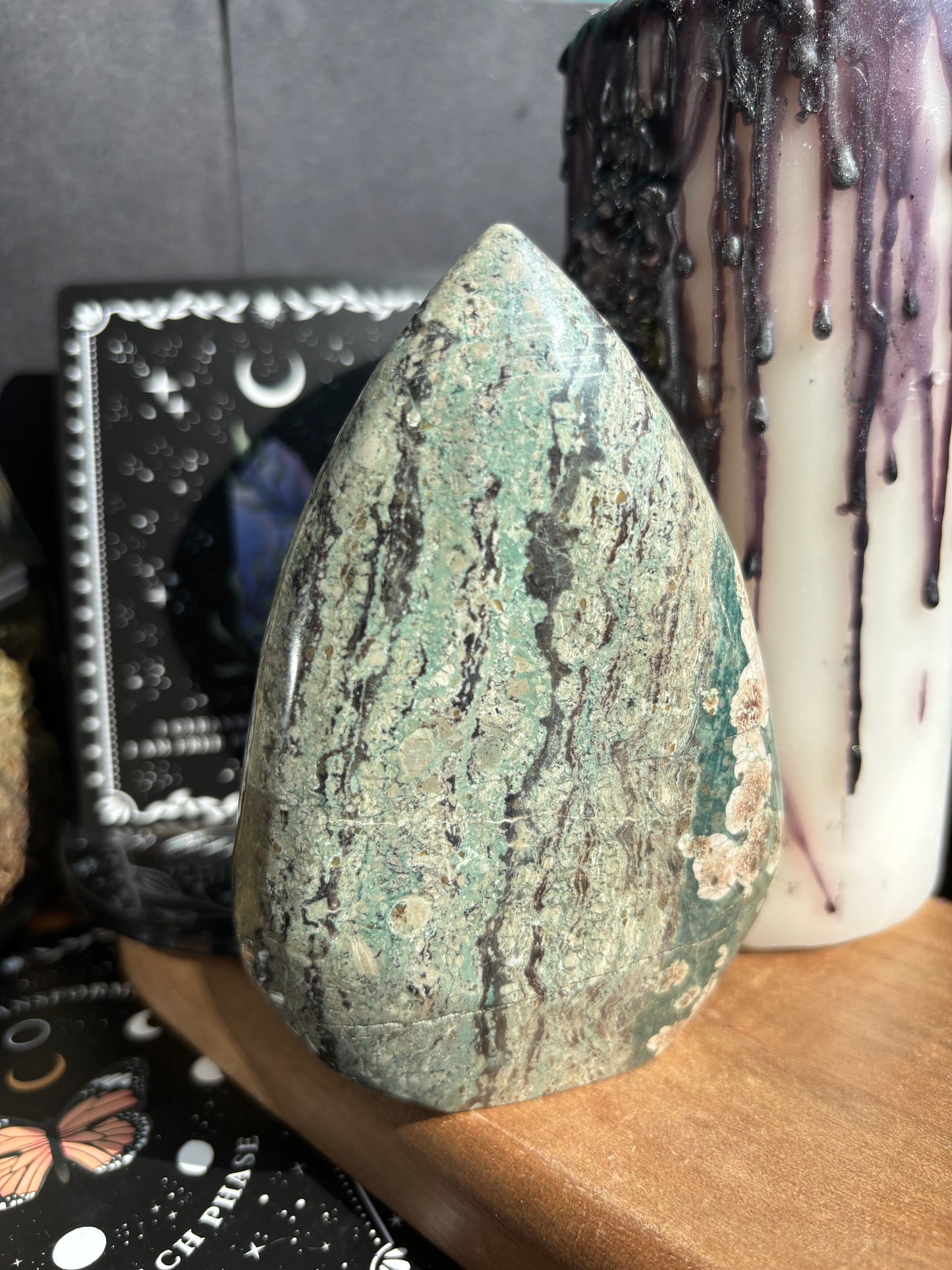 Green Cherry Blossom Jasper Tear Drop