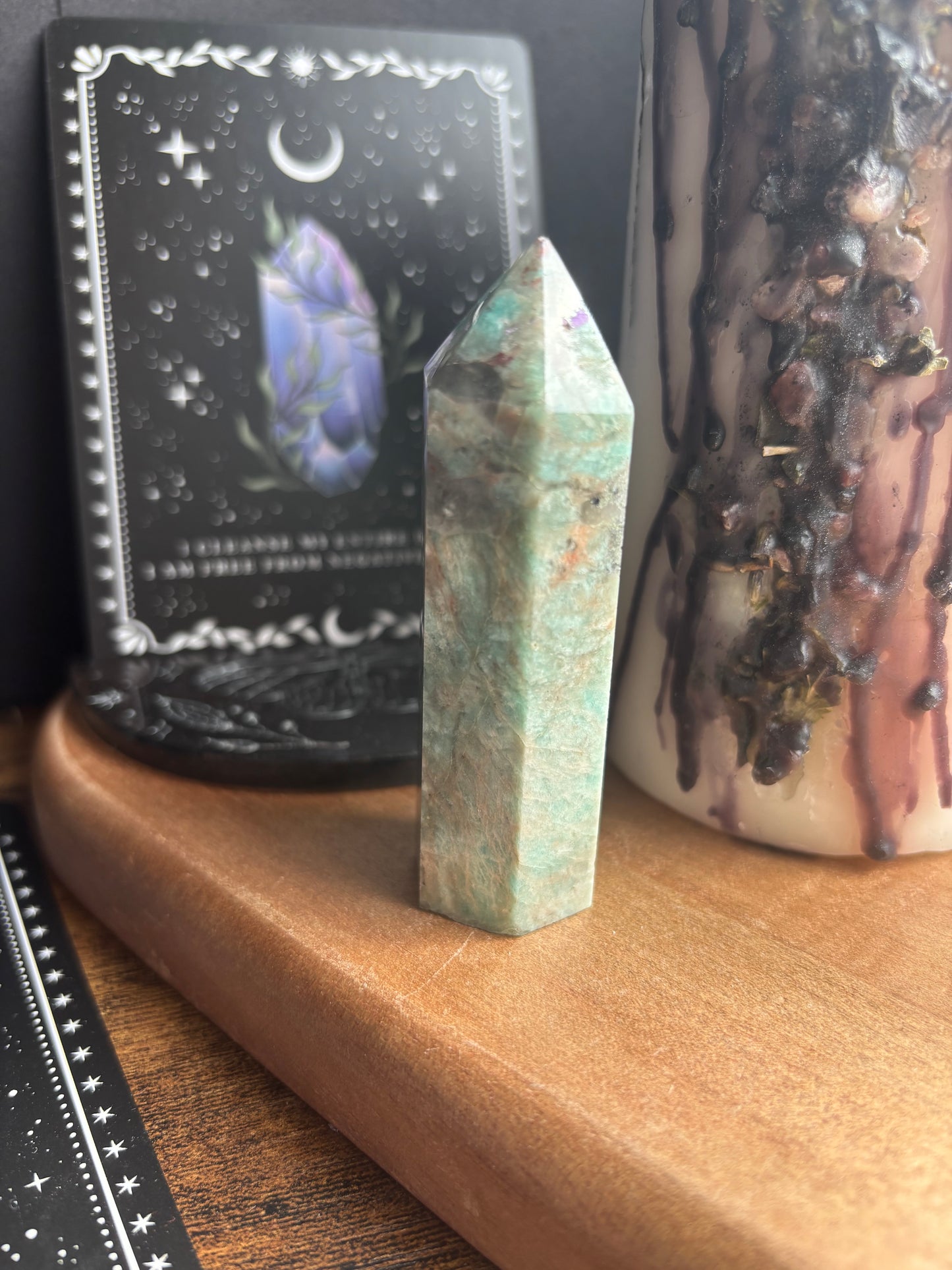 Amazonite Tower with Smoky Inclusions