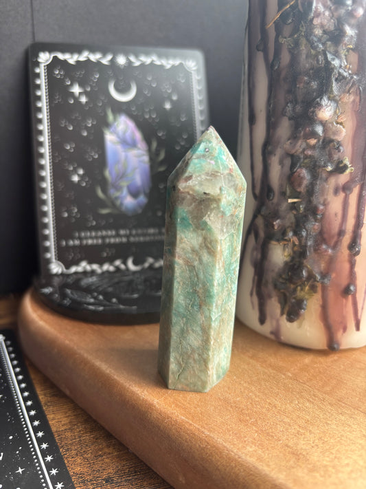 Amazonite Tower with Smoky Inclusions