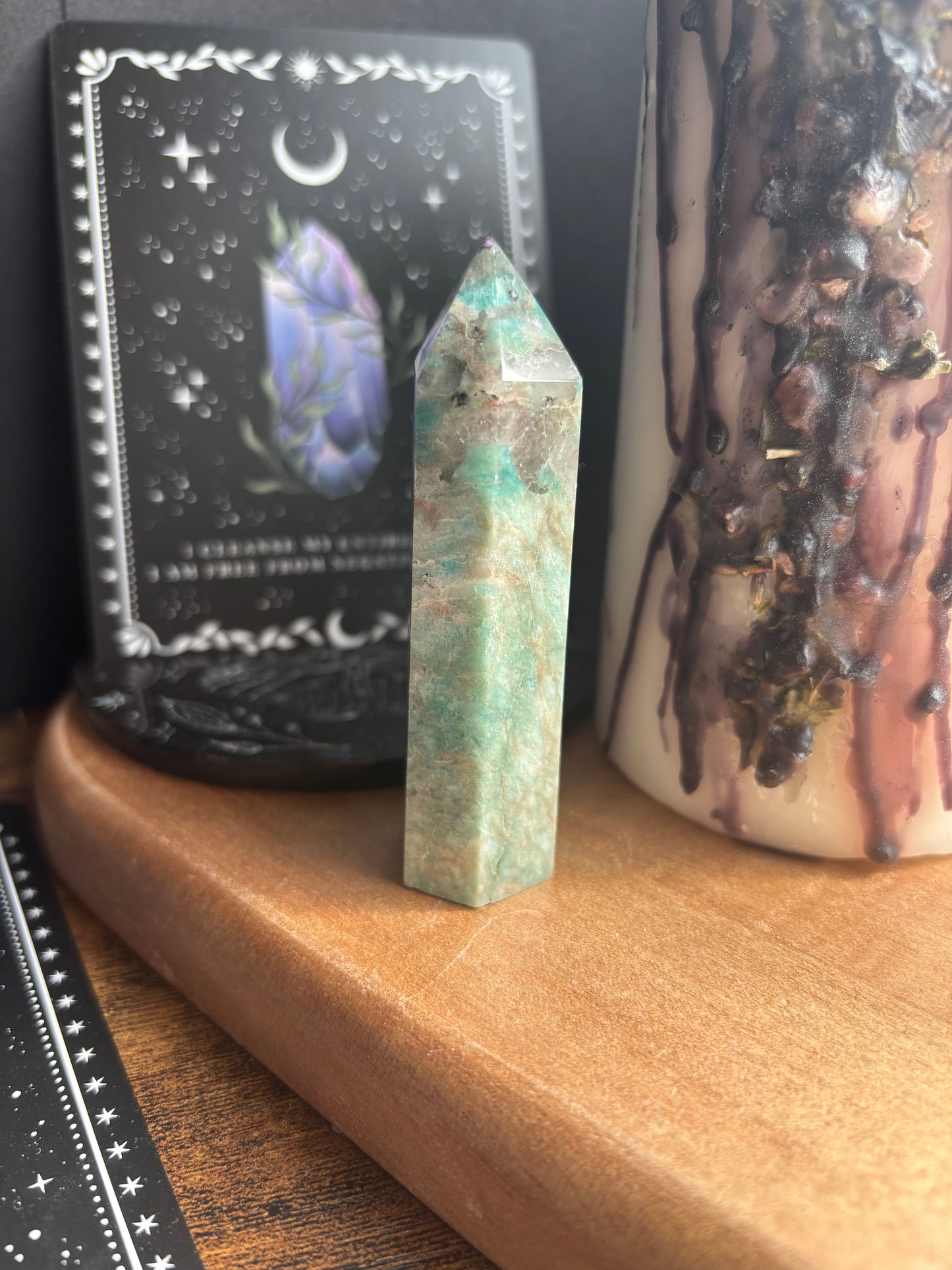 Amazonite Tower with Smoky Inclusions