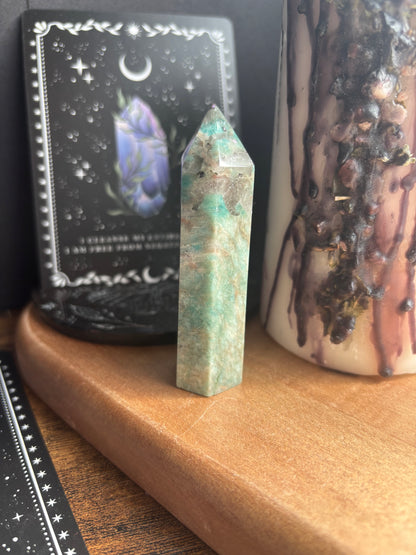 Amazonite Tower with Smoky Inclusions