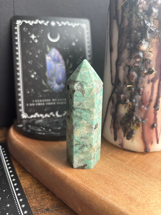 Amazonite Tower with Smoky Inclusions