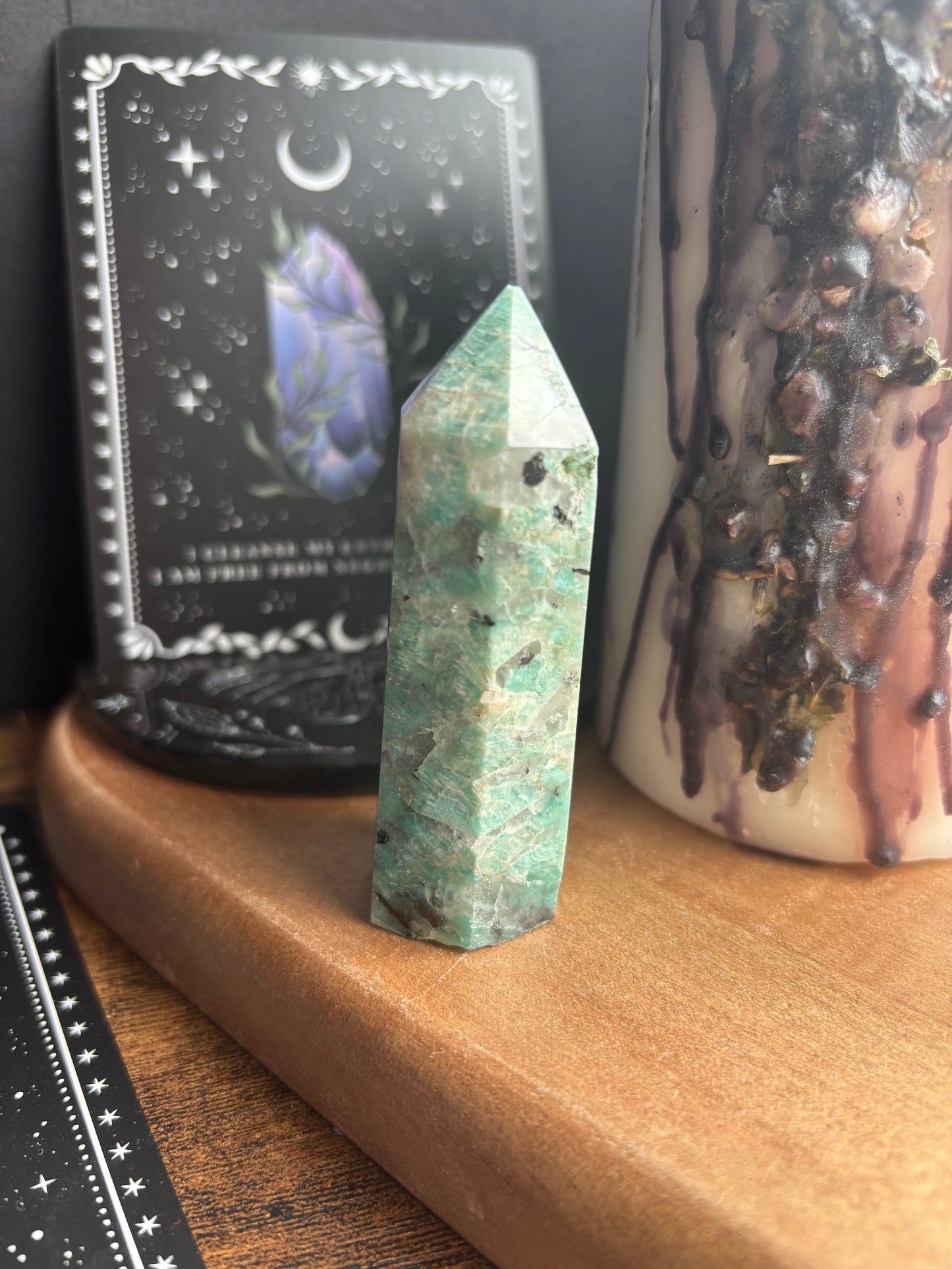 Amazonite Tower with Smoky Inclusions