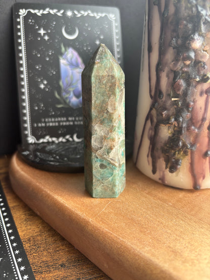 Amazonite Tower with Smoky Inclusions