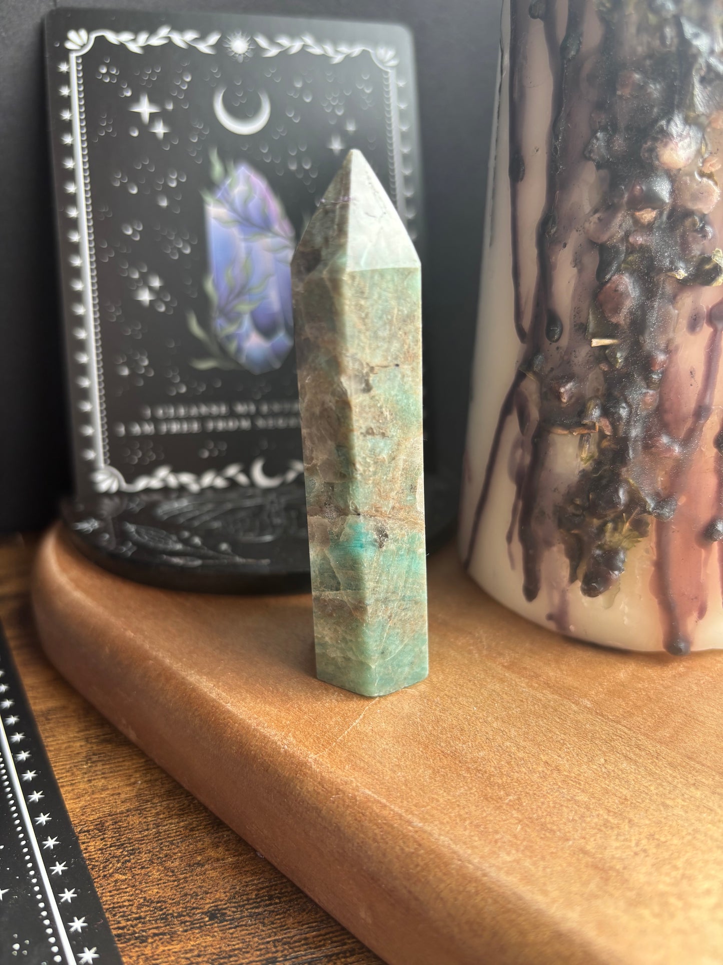 Amazonite Tower with Smoky Inclusions