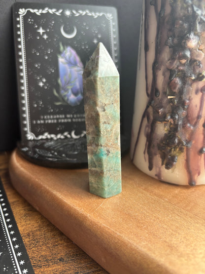 Amazonite Tower with Smoky Inclusions