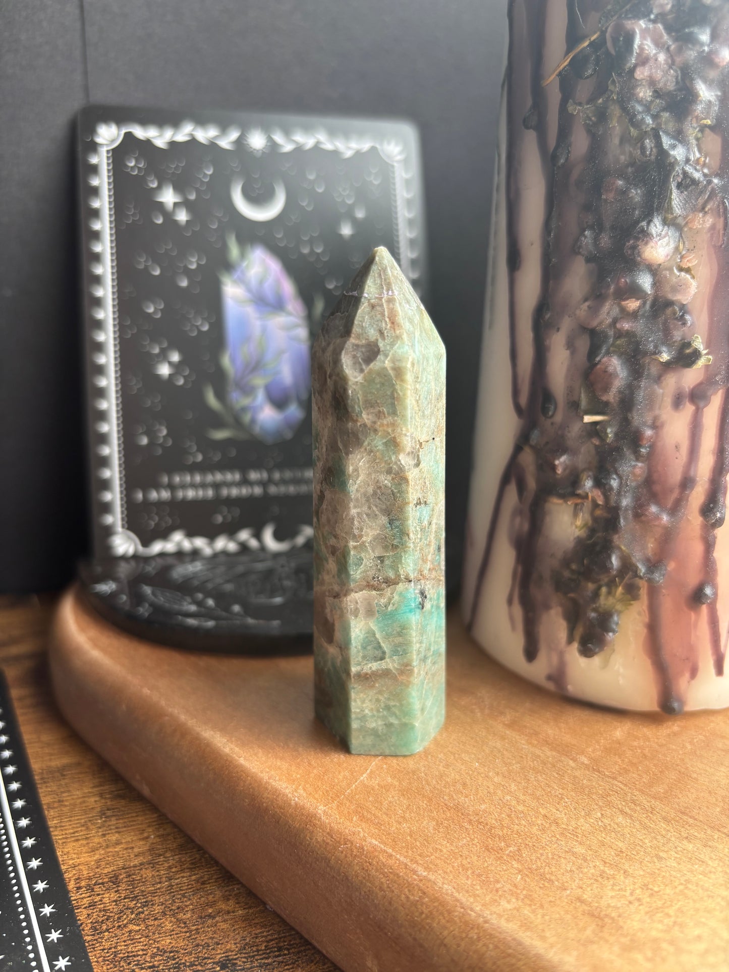 Amazonite Tower with Smoky Inclusions